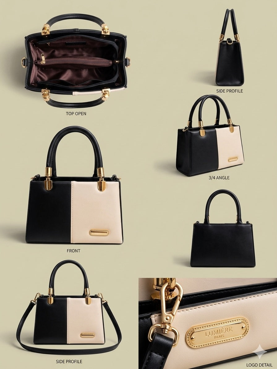 VL Monarque Luxury Crossbody Handbag | Premium Black & Cream Color-Block Tote