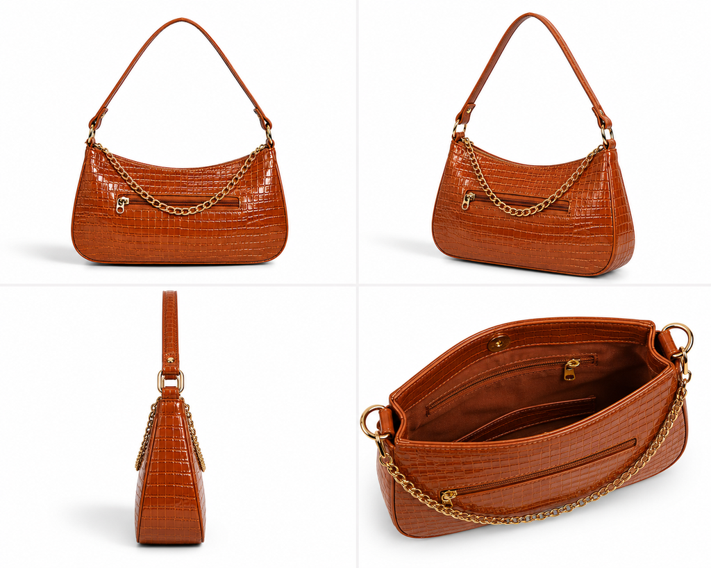 VL Ambre Premium Croc-Embossed Shoulder Bag