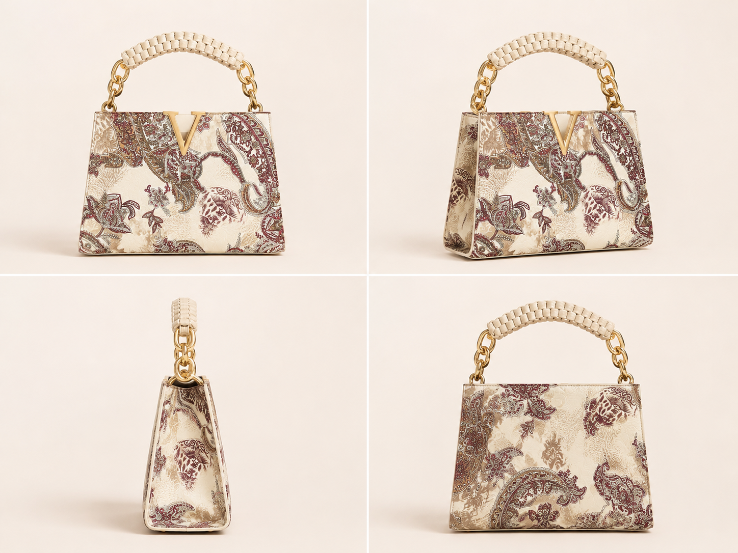 VL Elysia Vintage Paisley Top Handle Bag | Cream & Burgundy