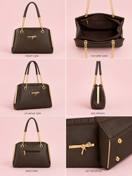 VL Aurevon Luxury Shoulder Bag | Premium Taupe Tote with Gold Hardware Accent
