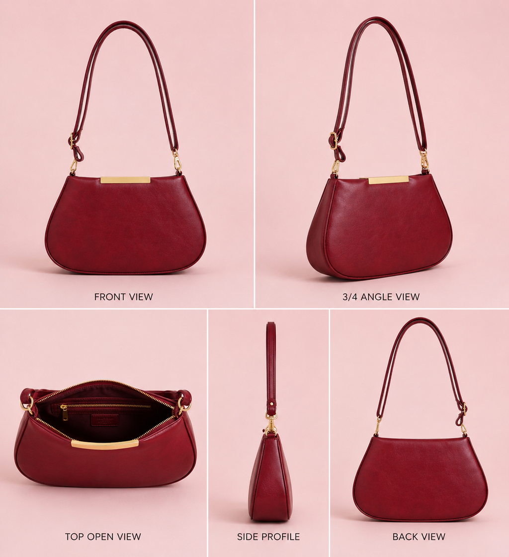 VL Ember Luxury Shoulder Bag | Premium Crimson Red Curved Saddle Handbag