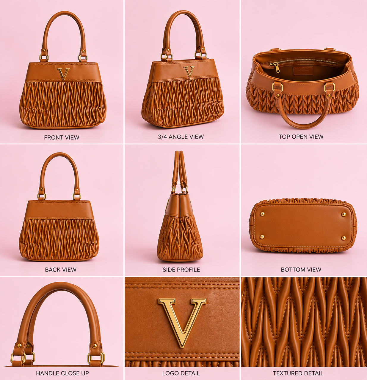 VL Sienna Luxury Ruched Handbag | Premium Tan Top-Handle Tote