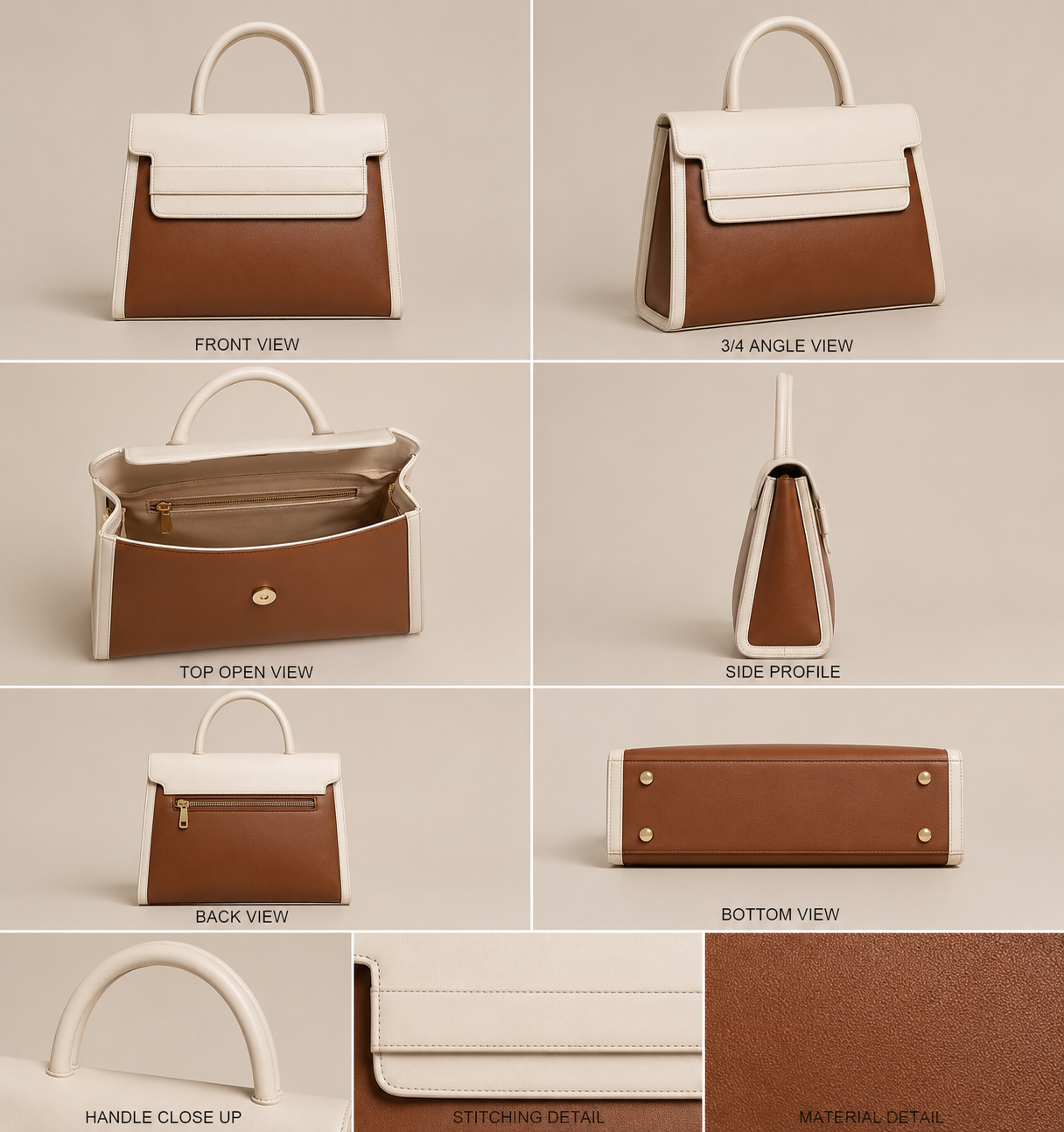VL Velmora Luxury Satchel Bag | Premium Two-Tone Cream & Brown Top-Handle Handbag
