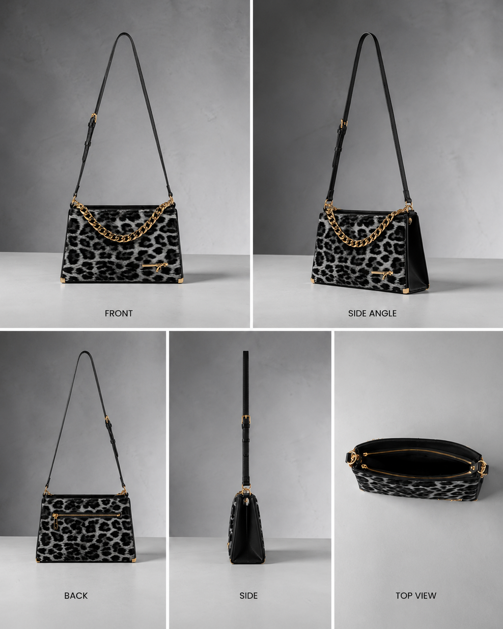 VL Noir Vexa Luxury Crossbody Bag | Premium Snow Leopard Print Shoulder Bag
