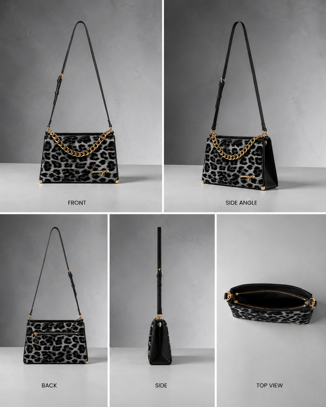 VL Noir Vexa Luxury Crossbody Bag | Premium Snow Leopard Print Shoulder Bag