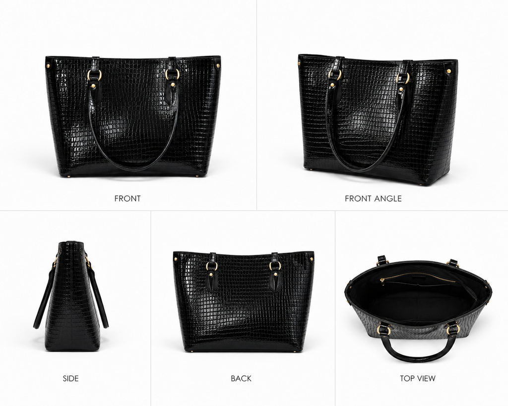 VL Onyx Luxury Work Tote | Premium Black Croc-Embossed Shoulder Bag