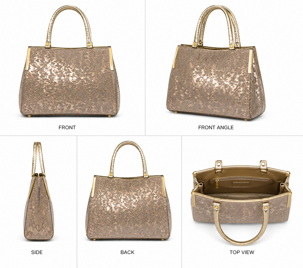 VL Elira Gold Luxury Handbag | Premium Metallic Textured Tote