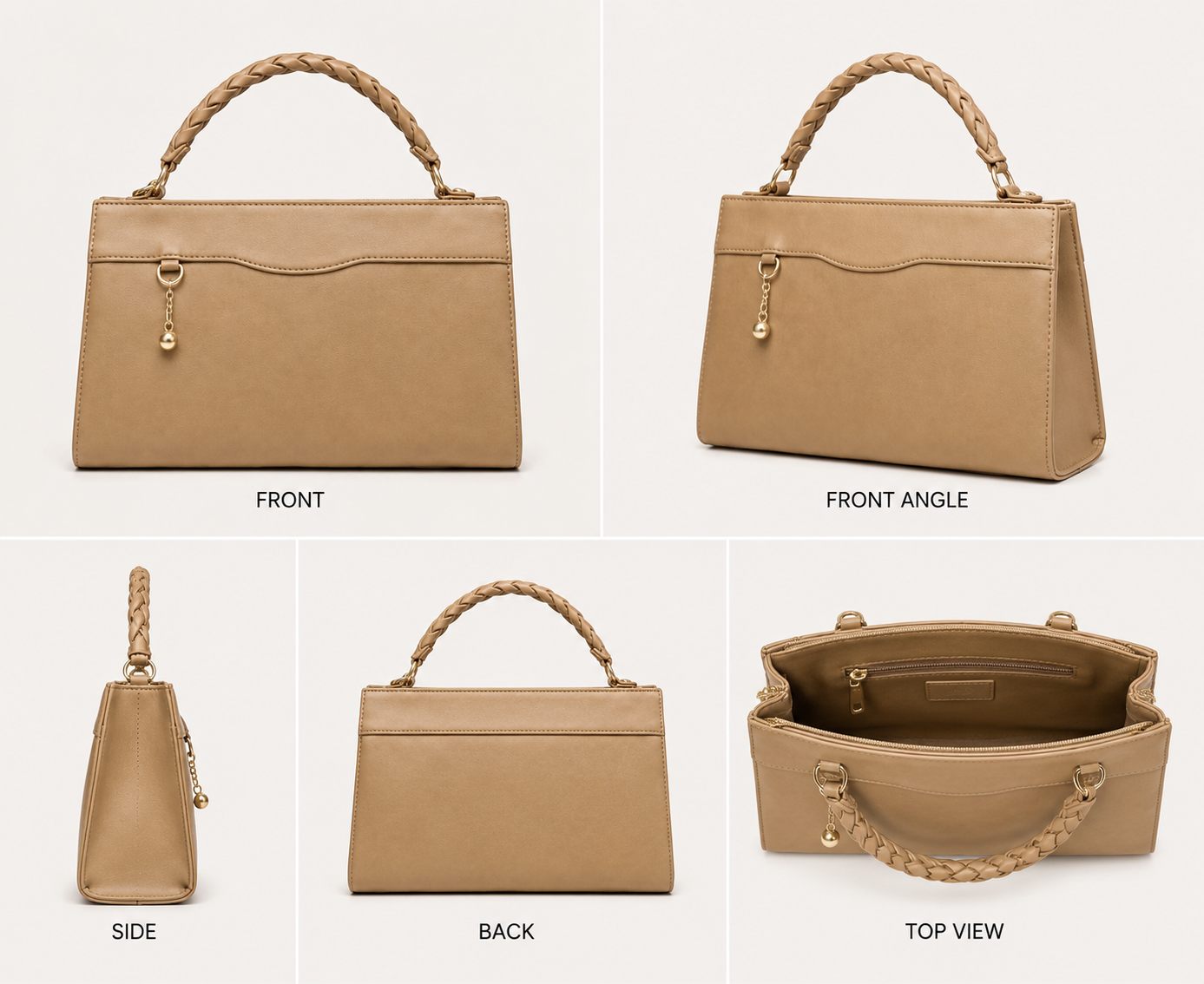 VL Soraya Luxury Top-Handle Bag | Premium Beige Braided Handle Satchel