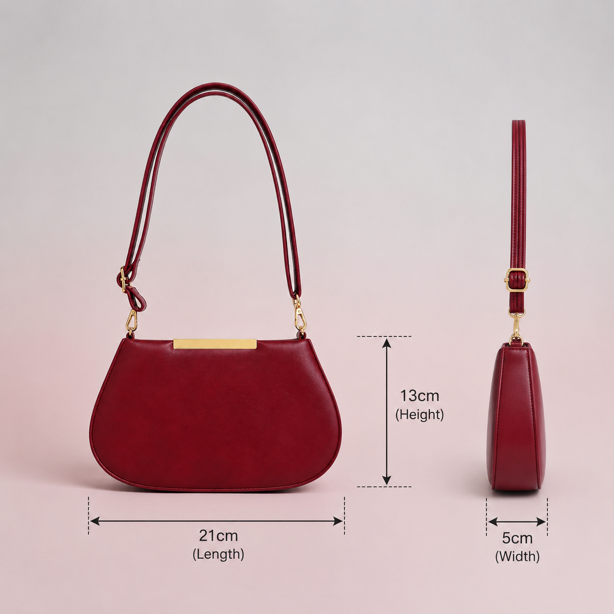 VL Ember Luxury Shoulder Bag | Premium Crimson Red Curved Saddle Handbag