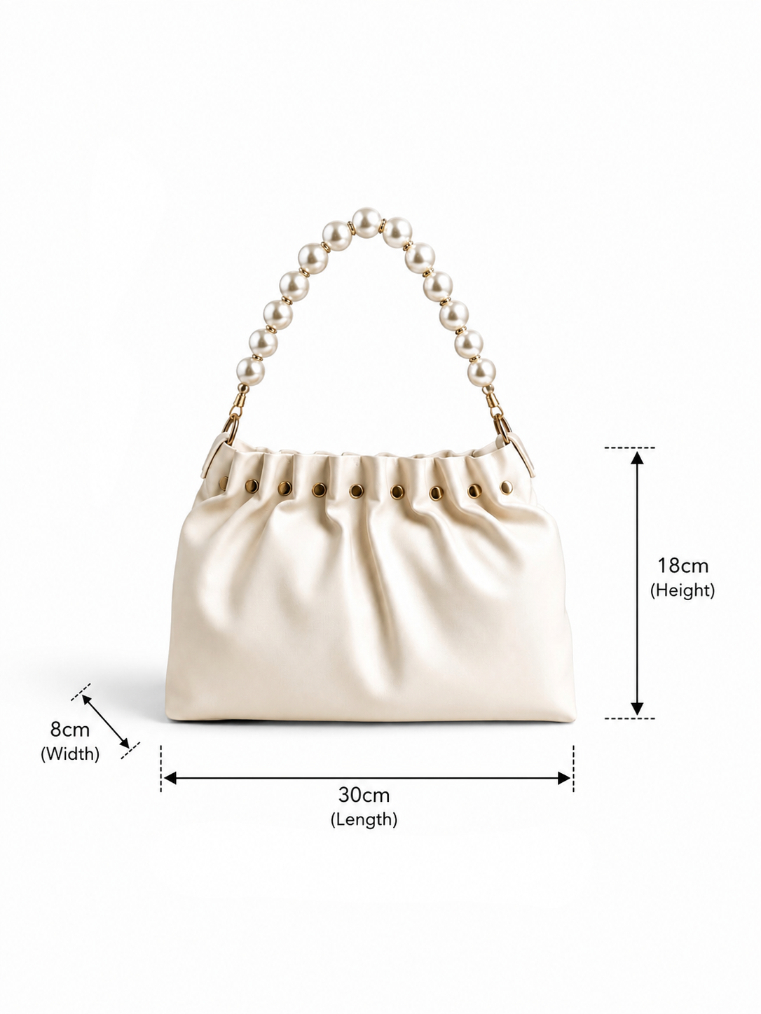 VL Eira Pearl Luxury Handbag | Premium Cream Ruched Clutch Shoulder Bag