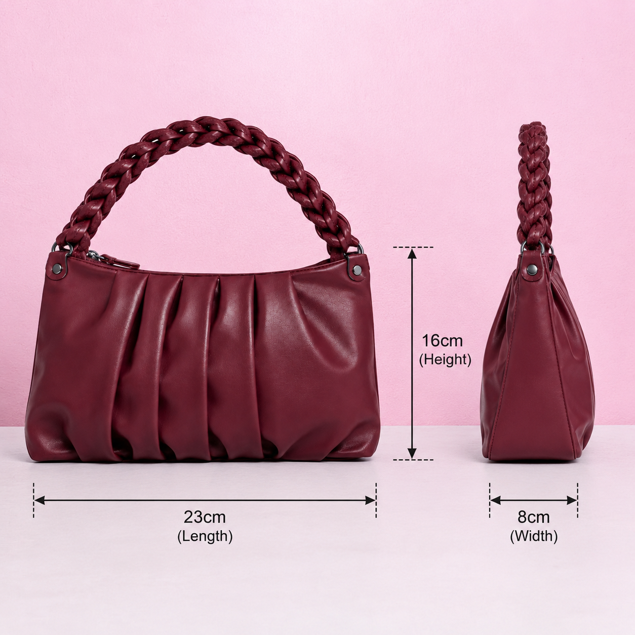 VL Avelyn Luxury Ruched Handbag | Premium Burgundy Braided Top-Handle Bag