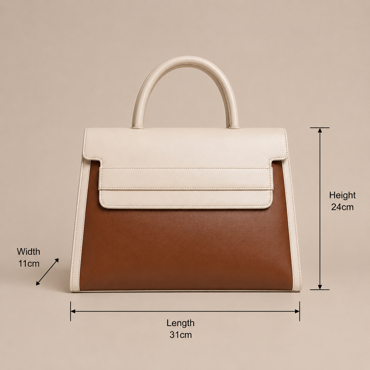 VL Velmora Luxury Satchel Bag | Premium Two-Tone Cream & Brown Top-Handle Handbag