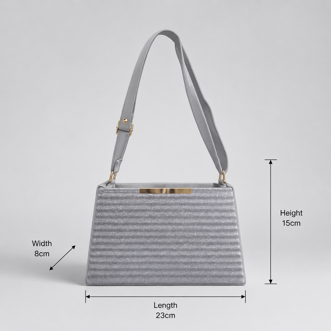 VL Silverea Luxury Shoulder Bag | Premium Silver-Grey Ridged Shimmer Handbag