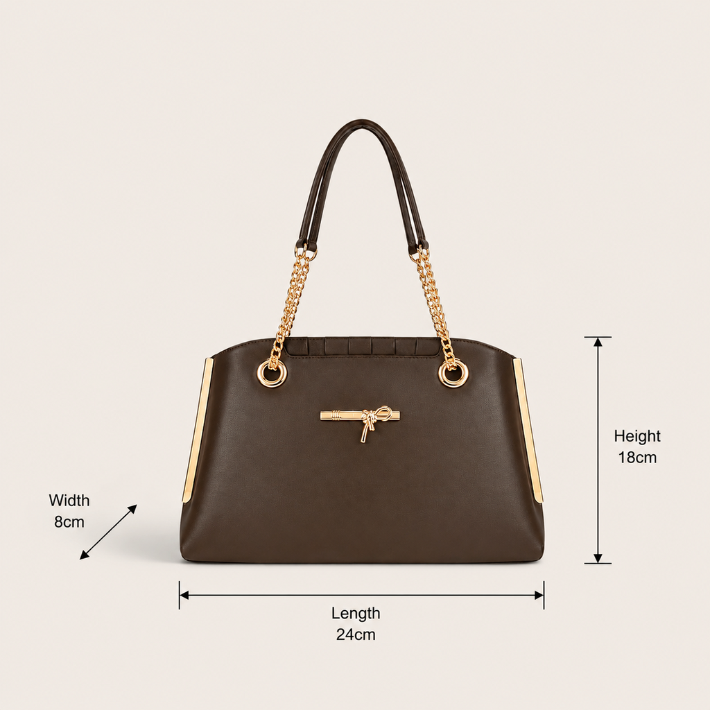 VL Aurevon Luxury Shoulder Bag | Premium Taupe Tote with Gold Hardware Accent