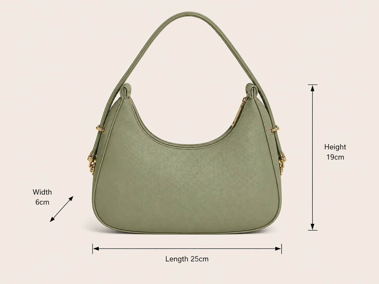 VL Thalassa Luxury Crescent Bag | Premium Sage Green Pebbled Leather Shoulder Bag