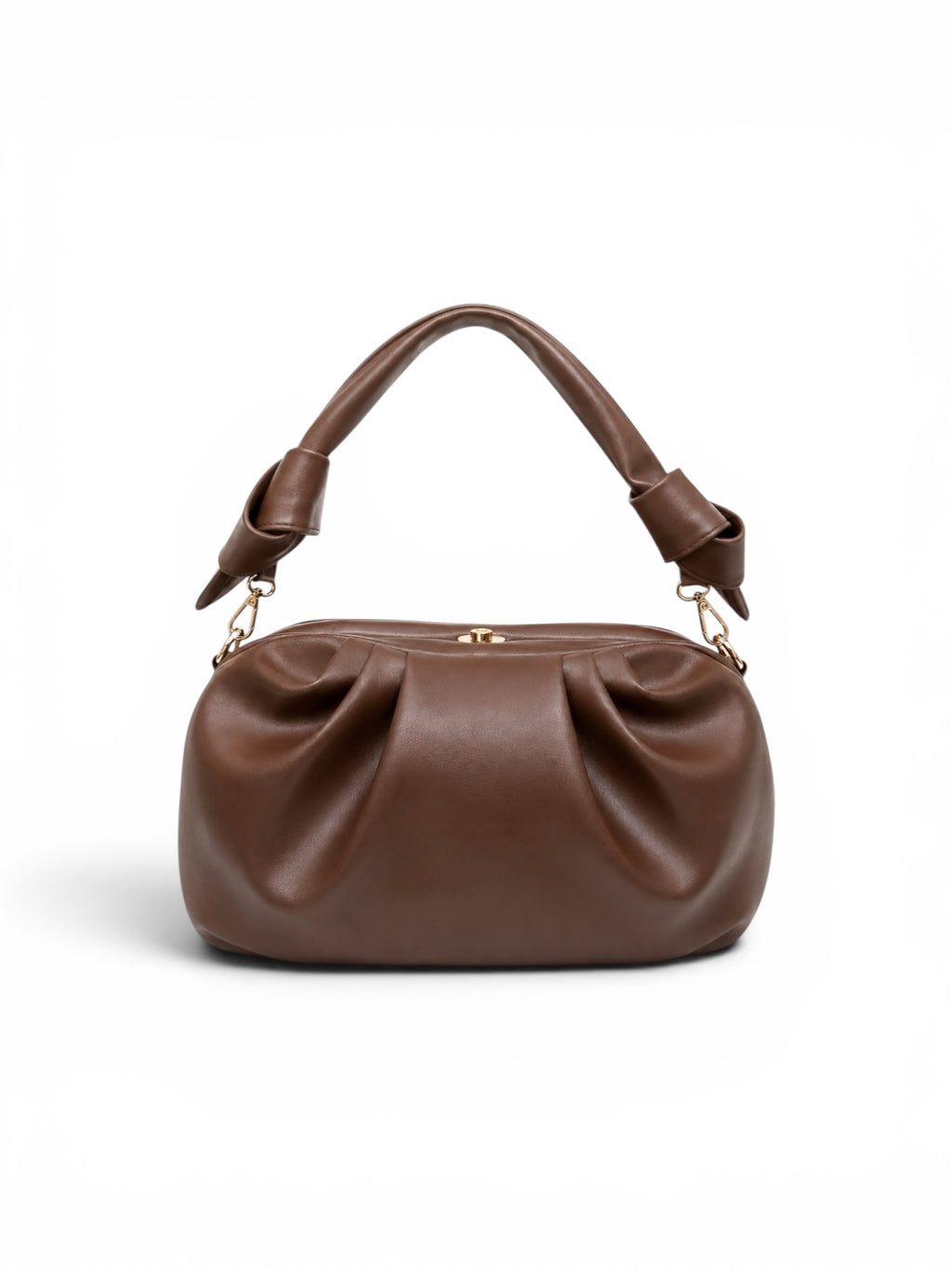 VL Rovelle Luxury Ruched Handbag | Premium Chocolate Brown Knotted Shoulder Bag