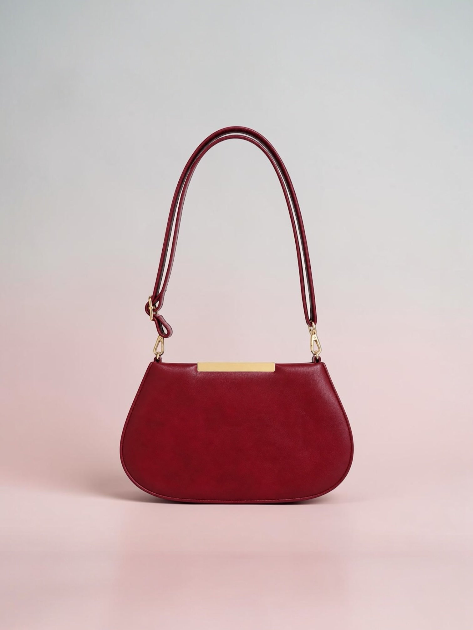 VL Ember Luxury Shoulder Bag | Premium Crimson Red Curved Saddle Handbag
