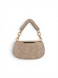 VL Moirelle Luxury Shoulder Bag | Premium Taupe Woven Handle Saddle Handbag