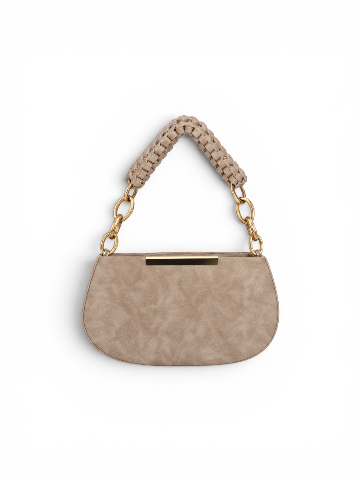 VL Moirelle Luxury Shoulder Bag | Premium Taupe Woven Handle Saddle Handbag