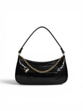 VL Nyxara Luxury Baguette Handbag | Premium Black Croc Shoulder Bag