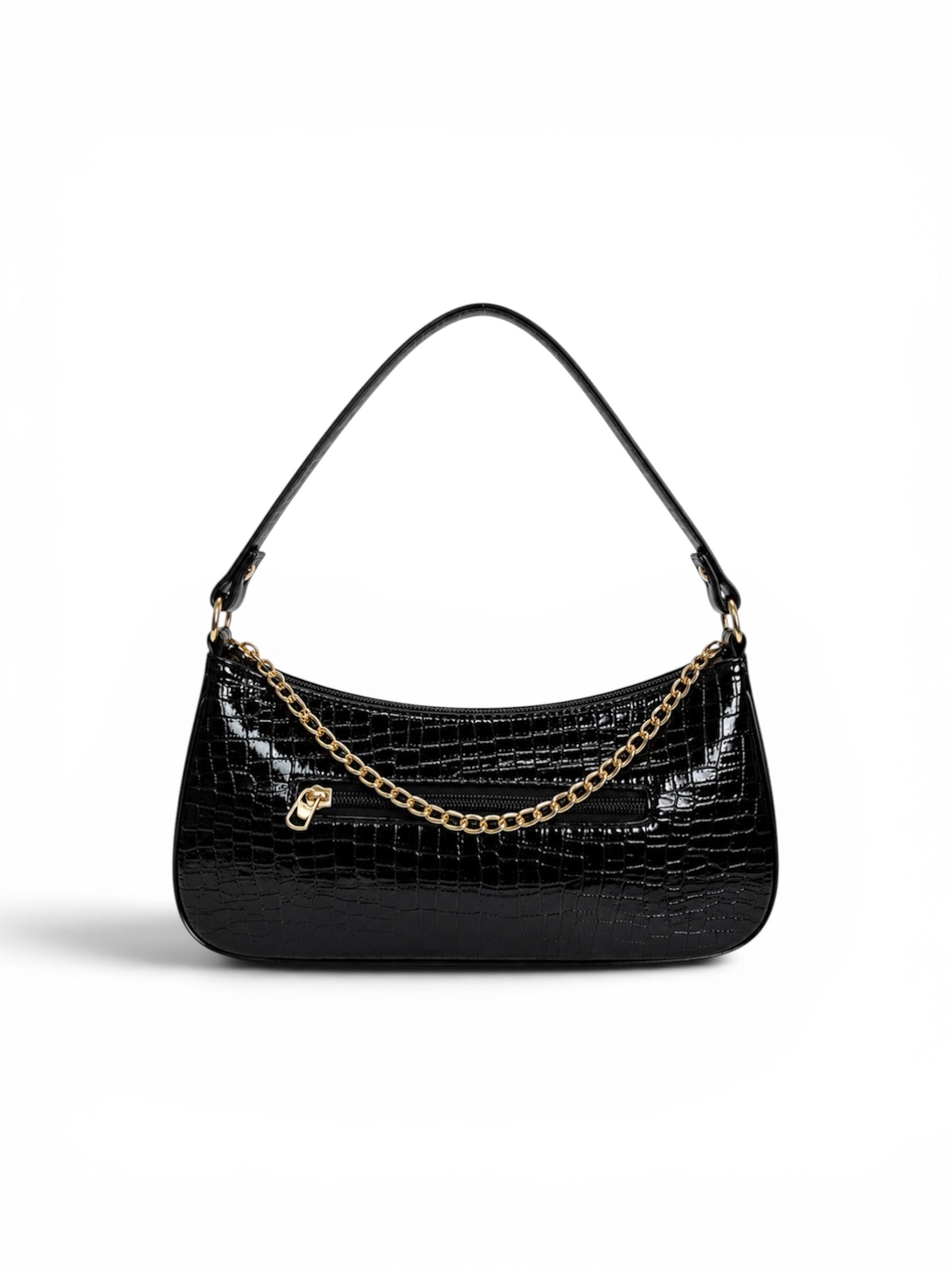 VL Nyxara Luxury Baguette Handbag | Premium Black Croc Shoulder Bag