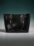 VL Onyx Luxury Work Tote | Premium Black Croc-Embossed Shoulder Bag