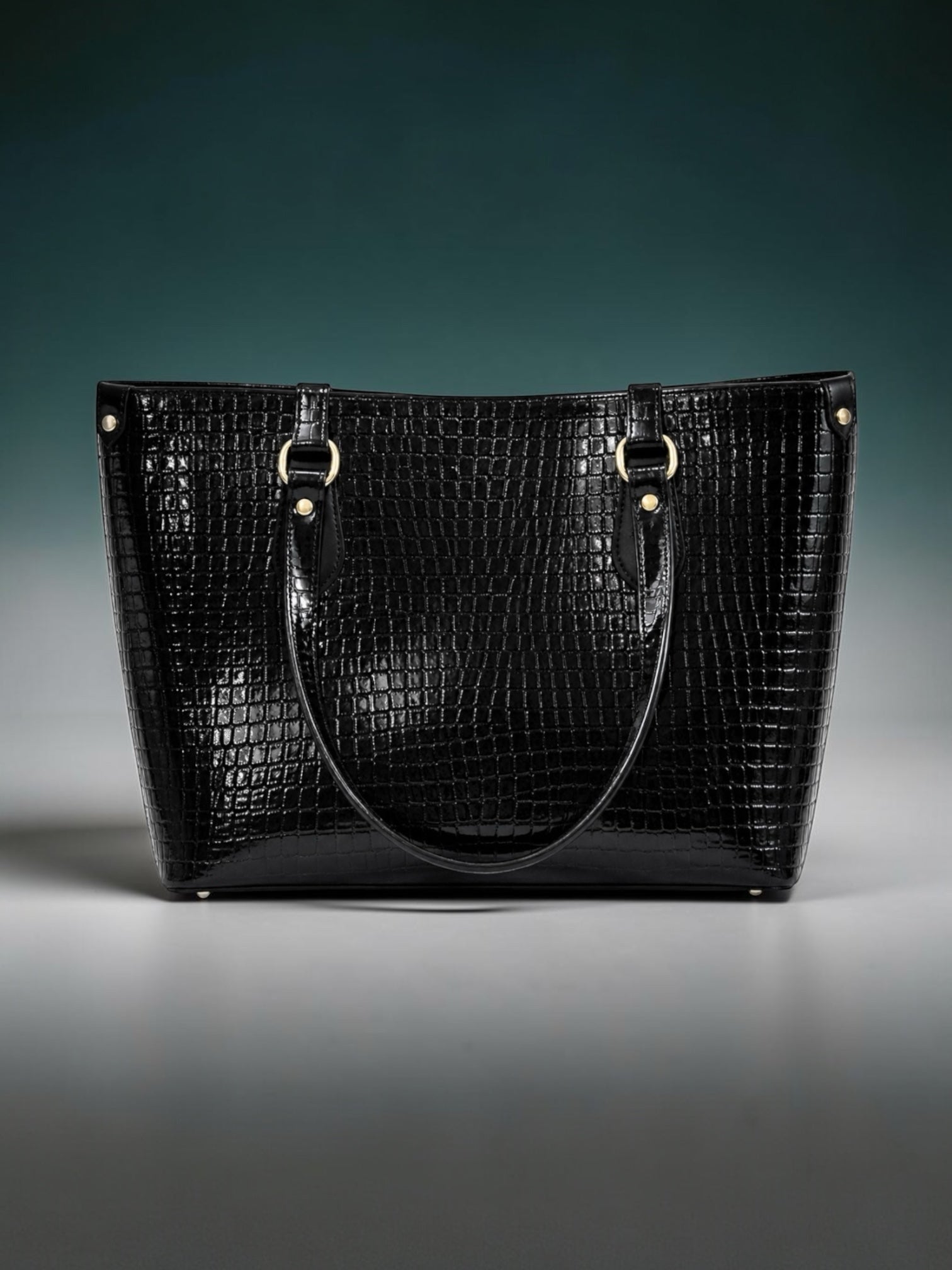 VL Onyx Luxury Work Tote | Premium Black Croc-Embossed Shoulder Bag