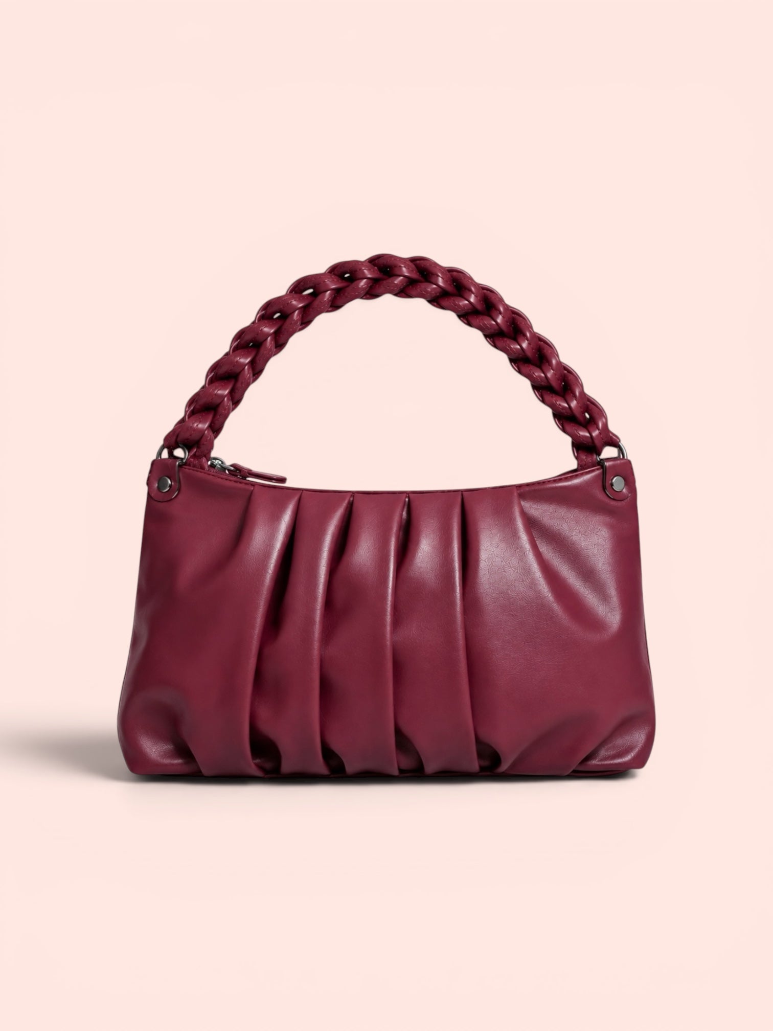 VL Avelyn Luxury Ruched Handbag | Premium Burgundy Braided Top-Handle Bag