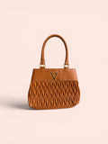 VL Sienna Luxury Ruched Handbag | Premium Tan Top-Handle Tote
