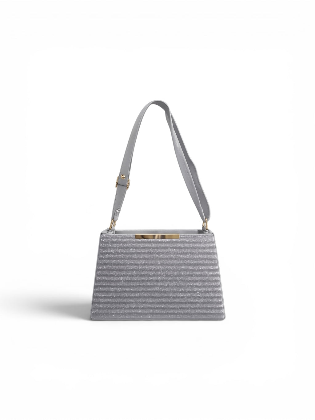VL Silverea Luxury Shoulder Bag | Premium Silver-Grey Ridged Shimmer Handbag