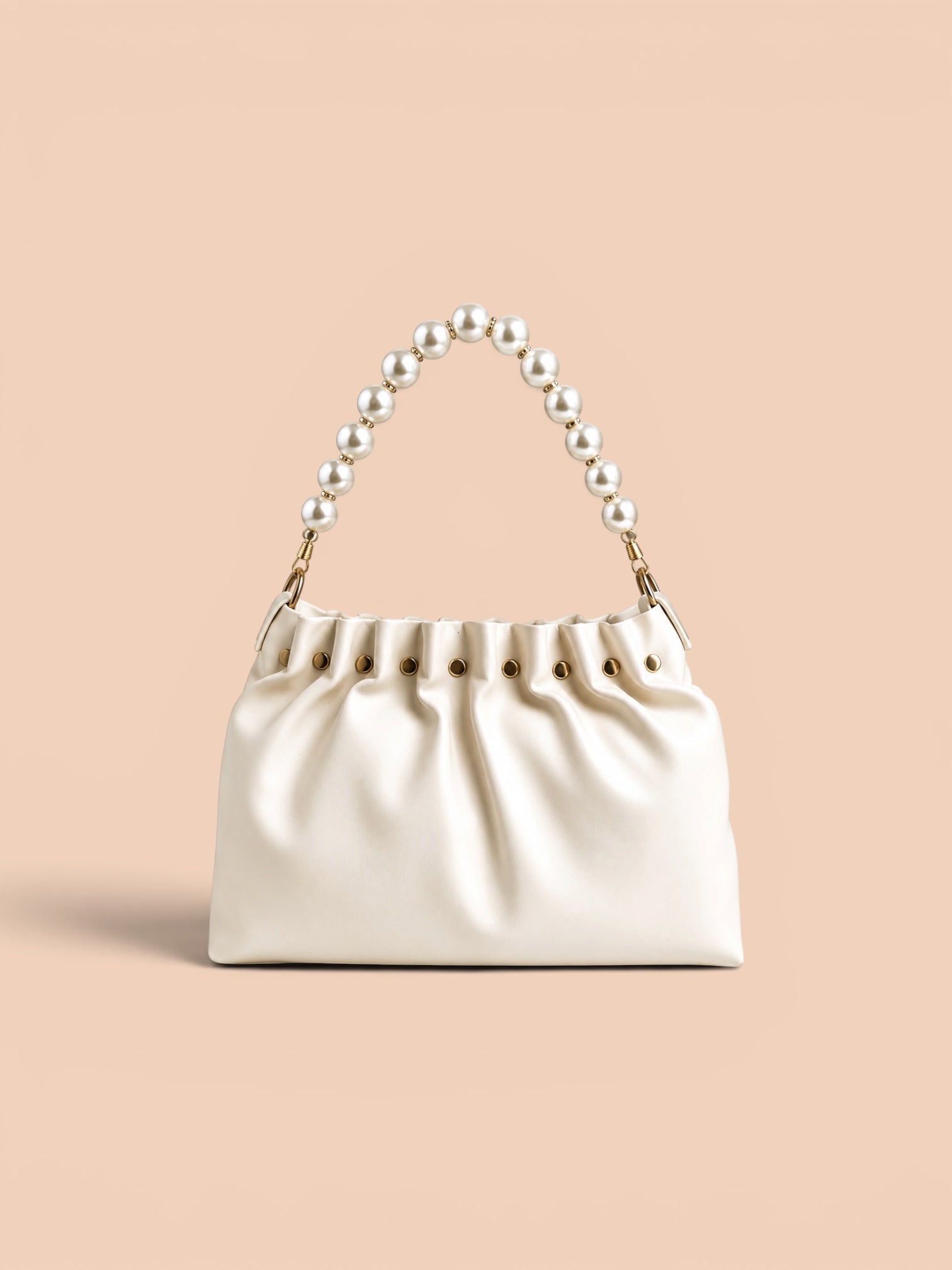 VL Eira Pearl Luxury Handbag | Premium Cream Ruched Clutch Shoulder Bag